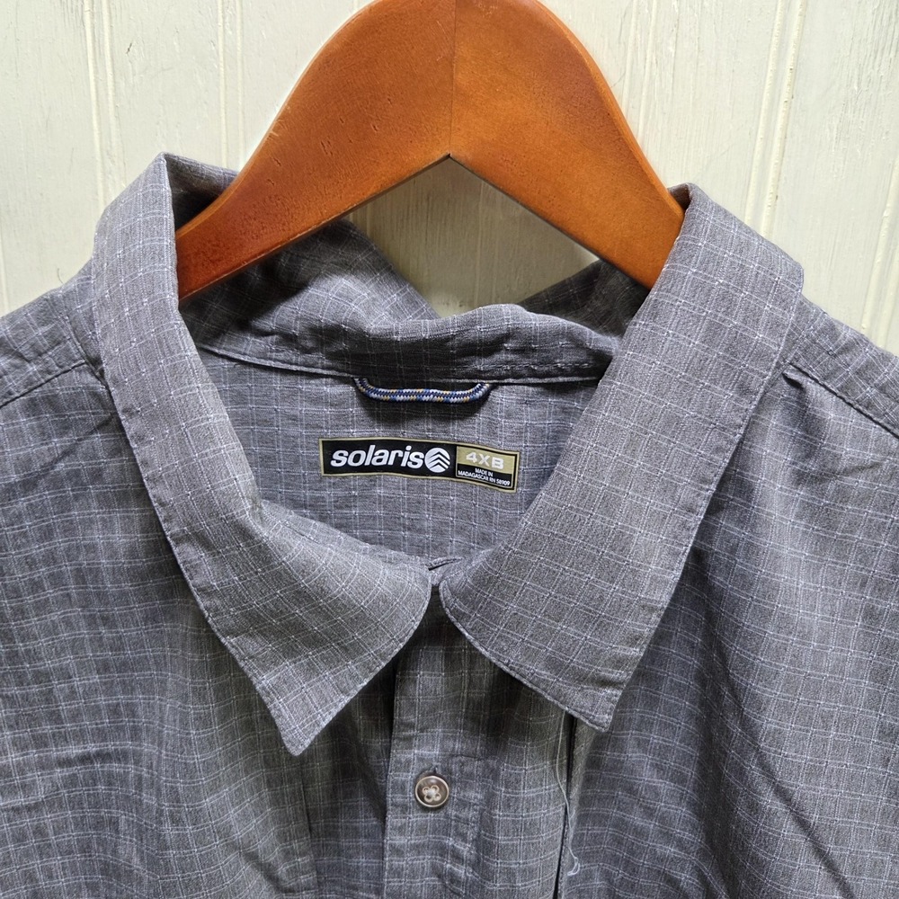 Solaris Shirt Mens Big 4XL Gray Check Short Sleeve Outdoor Fishing Button-Up
